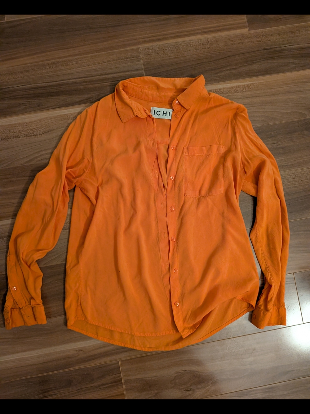 ICHI Bright Orange Button Down Long Sleeve Blouse - Size Small